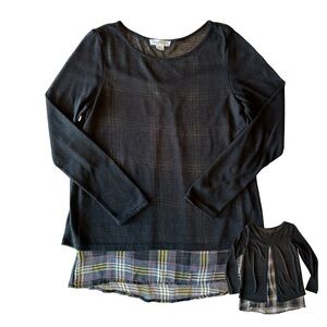 Black Long Sleeve Top with Plaid Lining
